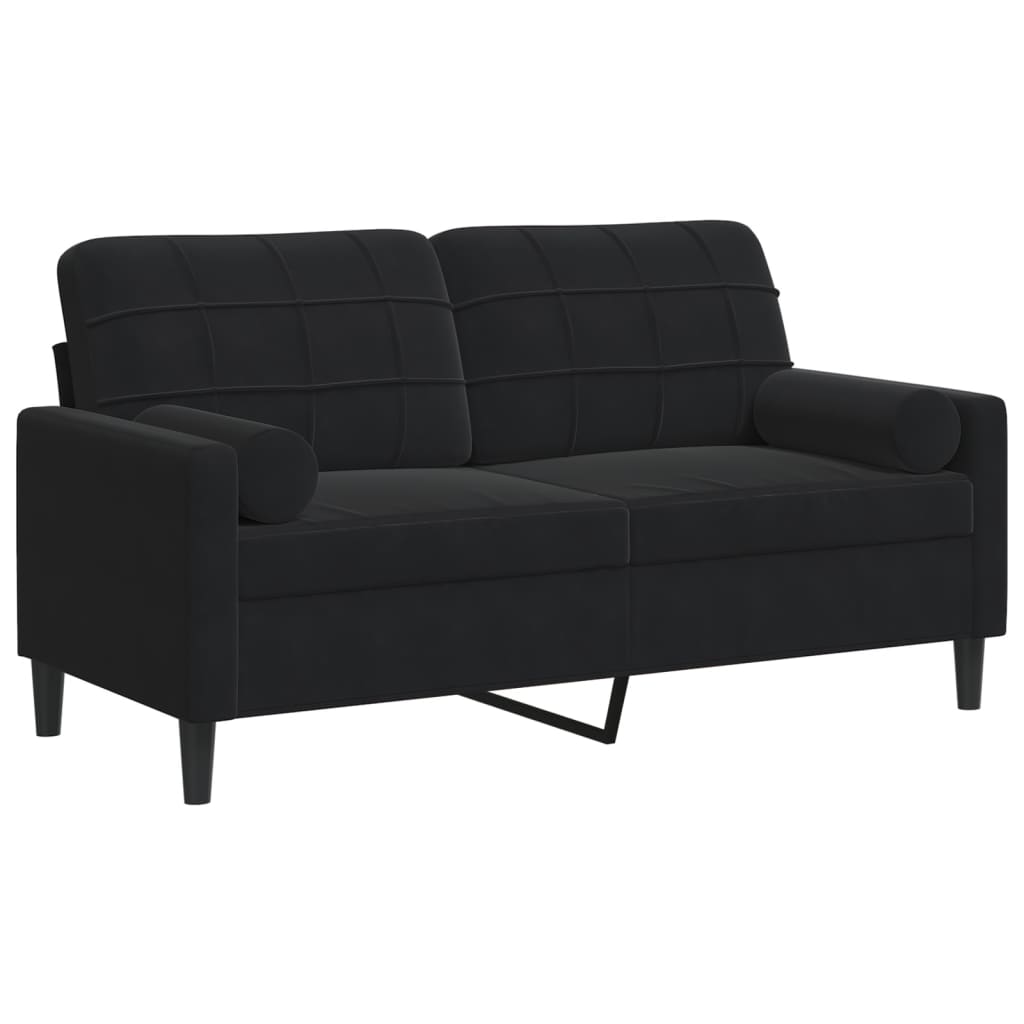 2-Sitzer-Sofa mit Zierkissen Schwarz 140 cm Samt