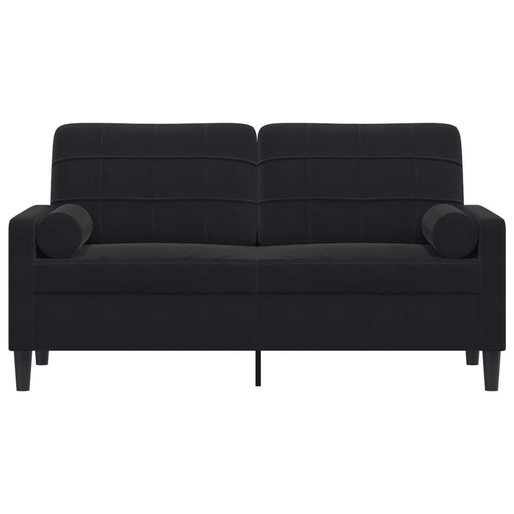 2-Sitzer-Sofa mit Zierkissen Schwarz 140 cm Samt