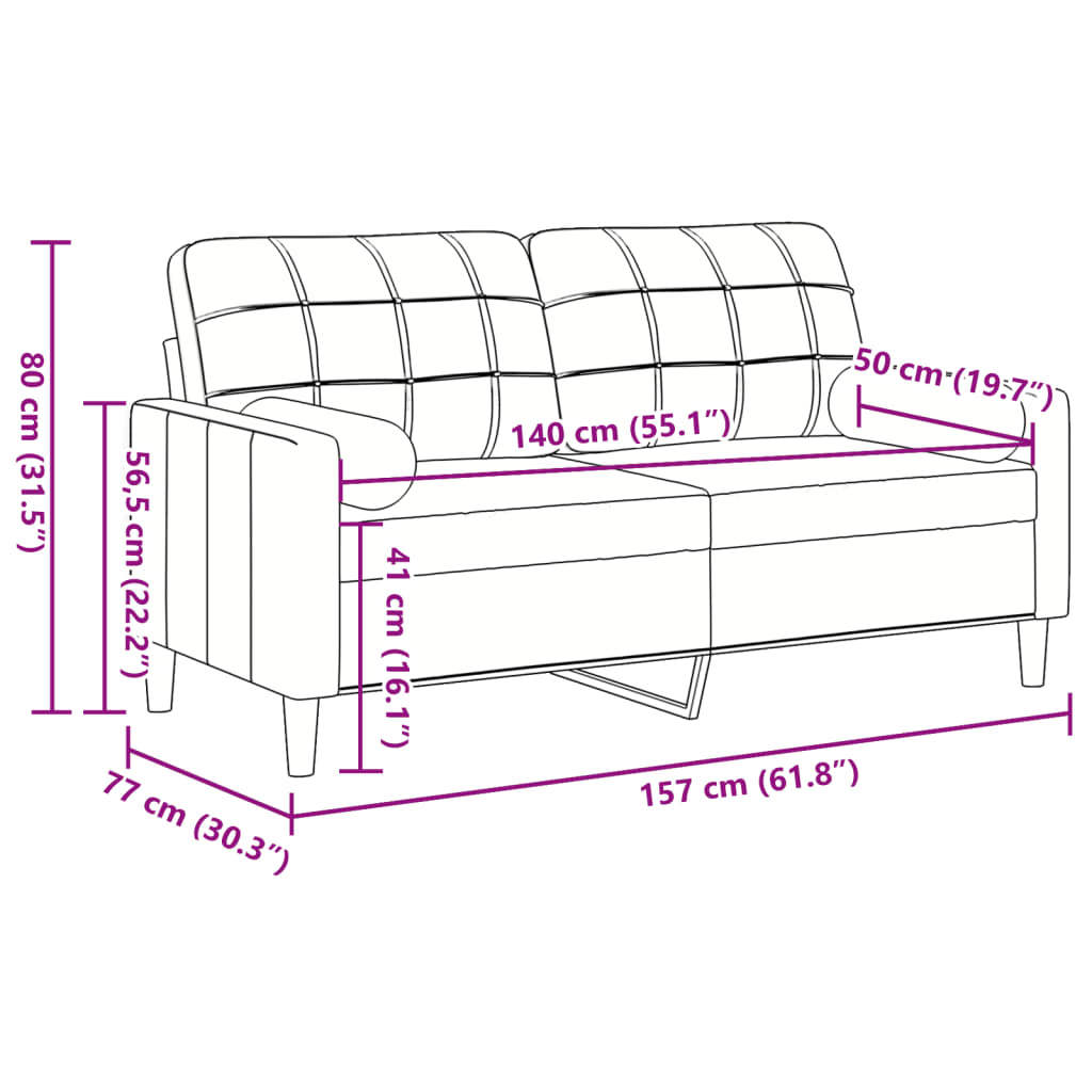 2-Sitzer-Sofa mit Zierkissen Schwarz 140 cm Samt