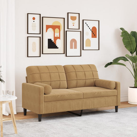 2-Sitzer-Sofa mit Zierkissen Braun 140 cm Samt