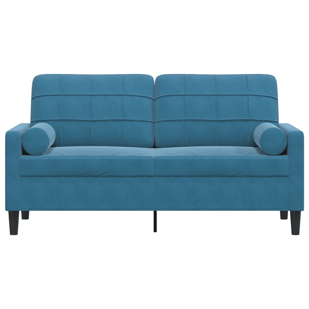 2-Sitzer-Sofa mit Zierkissen Blau 140 cm Samt