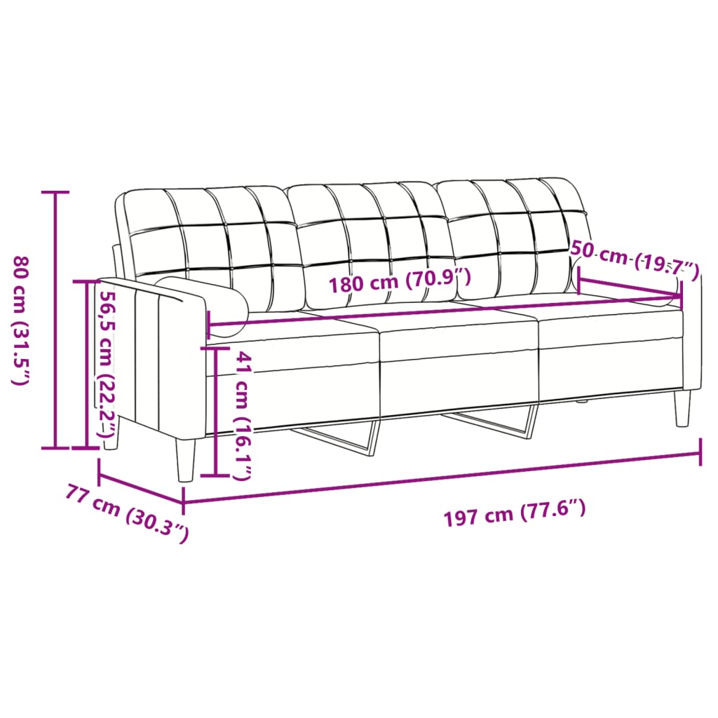 3-Sitzer-Sofa mit Zierkissen Hellgrau 180 cm Samt