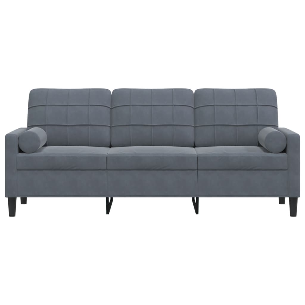 3-Sitzer-Sofa mit Zierkissen Dunkelgrau 180 cm Samt