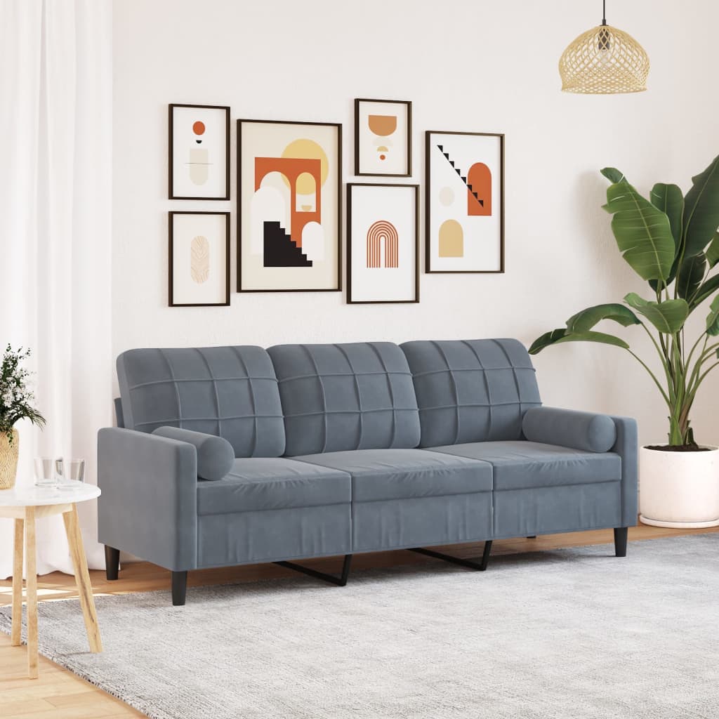 3-Sitzer-Sofa mit Zierkissen Dunkelgrau 180 cm Samt