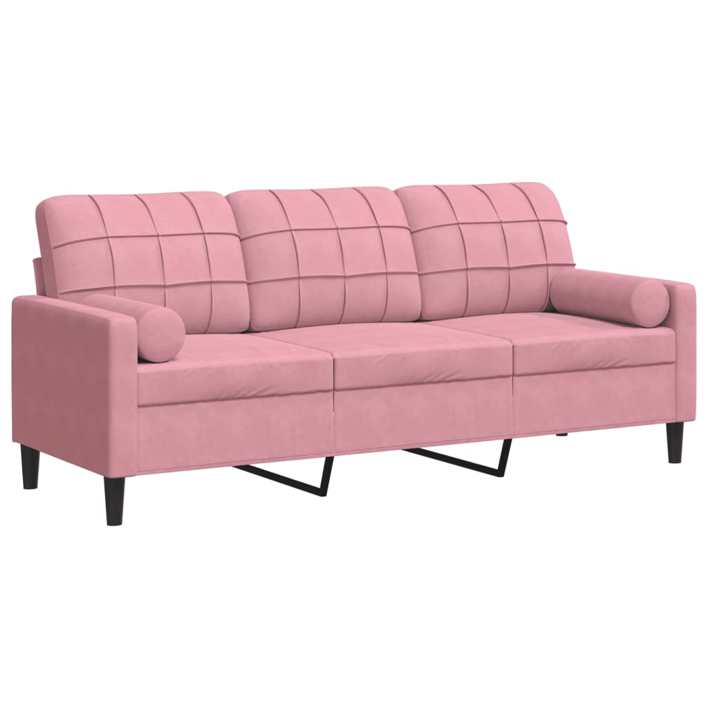 3-Sitzer-Sofa mit Zierkissen Rosa 180 cm Samt