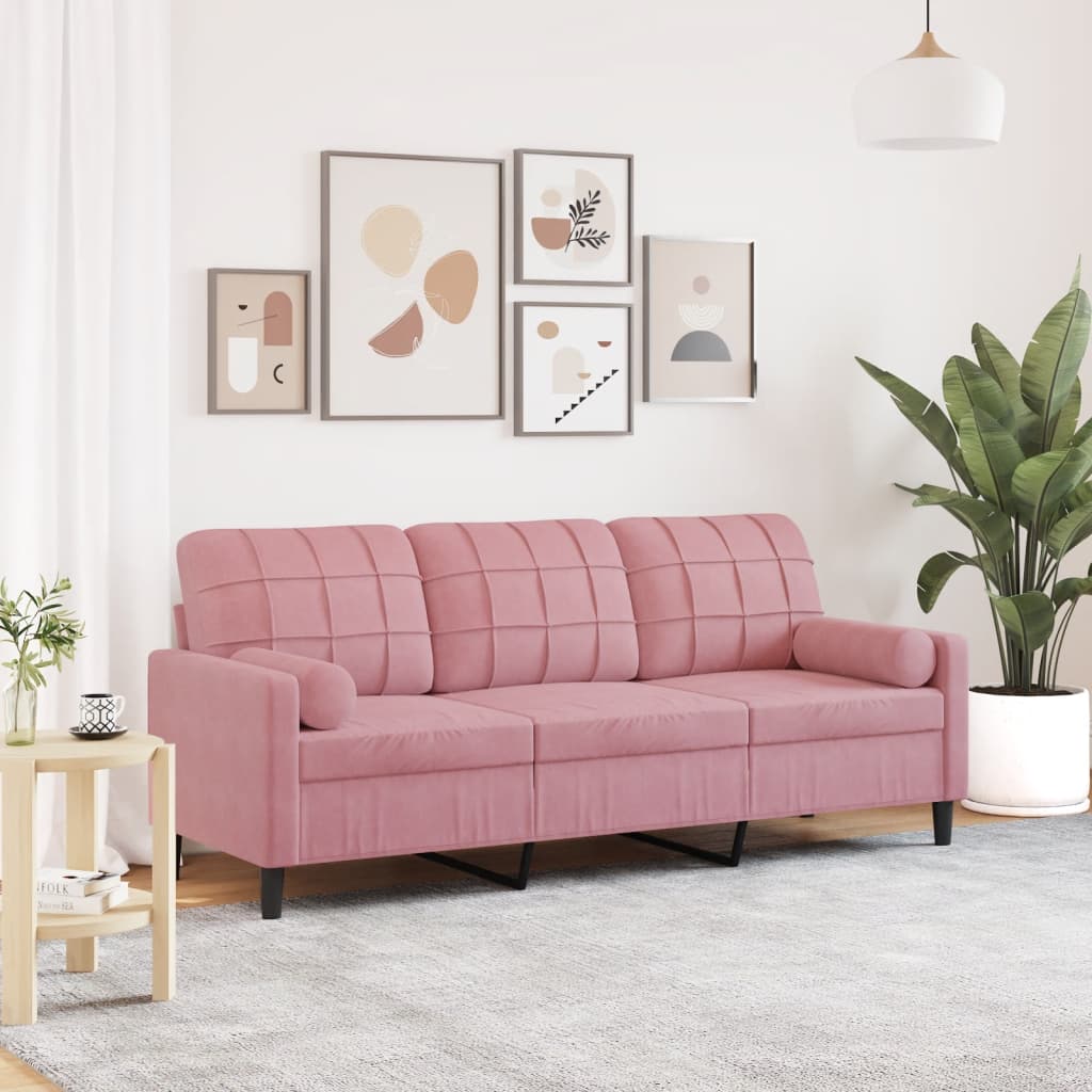 3-Sitzer-Sofa mit Zierkissen Rosa 180 cm Samt