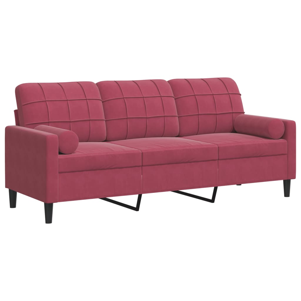 3-Sitzer-Sofa mit Zierkissen Weinrot 180 cm Samt