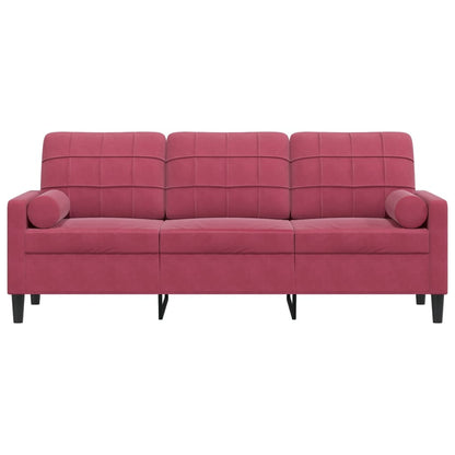 3-Sitzer-Sofa mit Zierkissen Weinrot 180 cm Samt