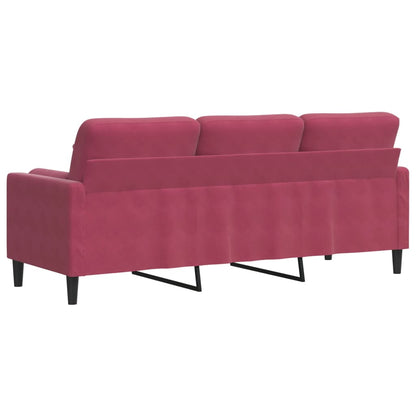 3-Sitzer-Sofa mit Zierkissen Weinrot 180 cm Samt