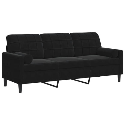 3-Sitzer-Sofa mit Zierkissen Schwarz 180 cm Samt