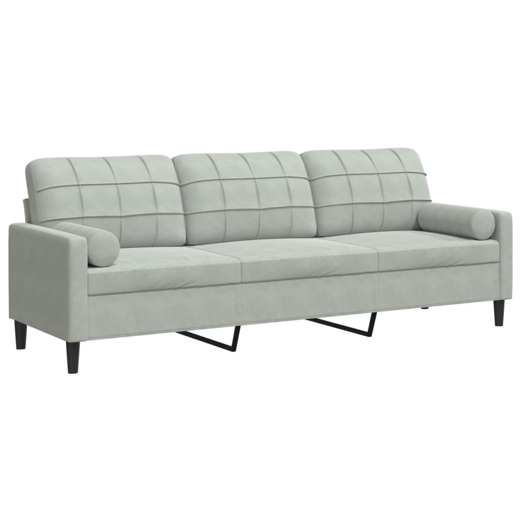 Sofa 3-Sitzer mit Zierkissen Hellgrau 210 cm Samt