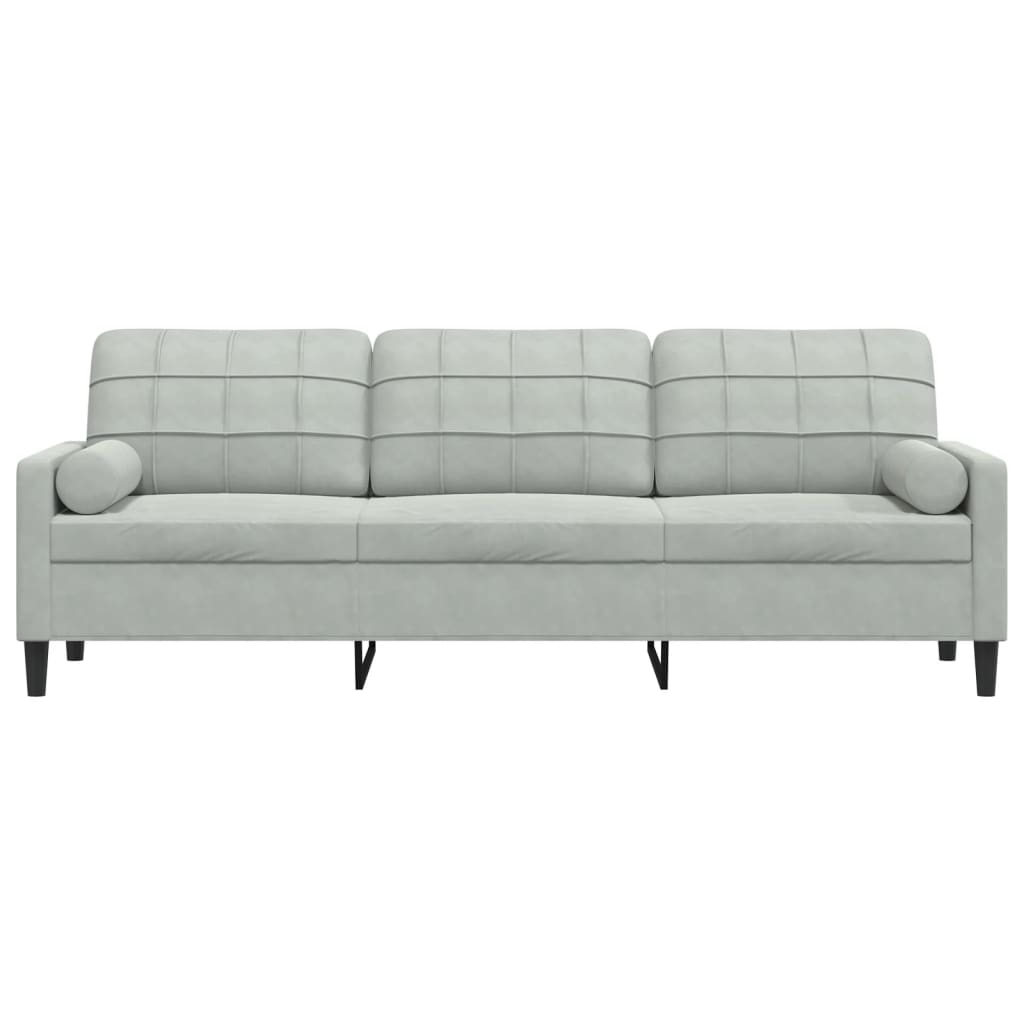 Sofa 3-Sitzer mit Zierkissen Hellgrau 210 cm Samt