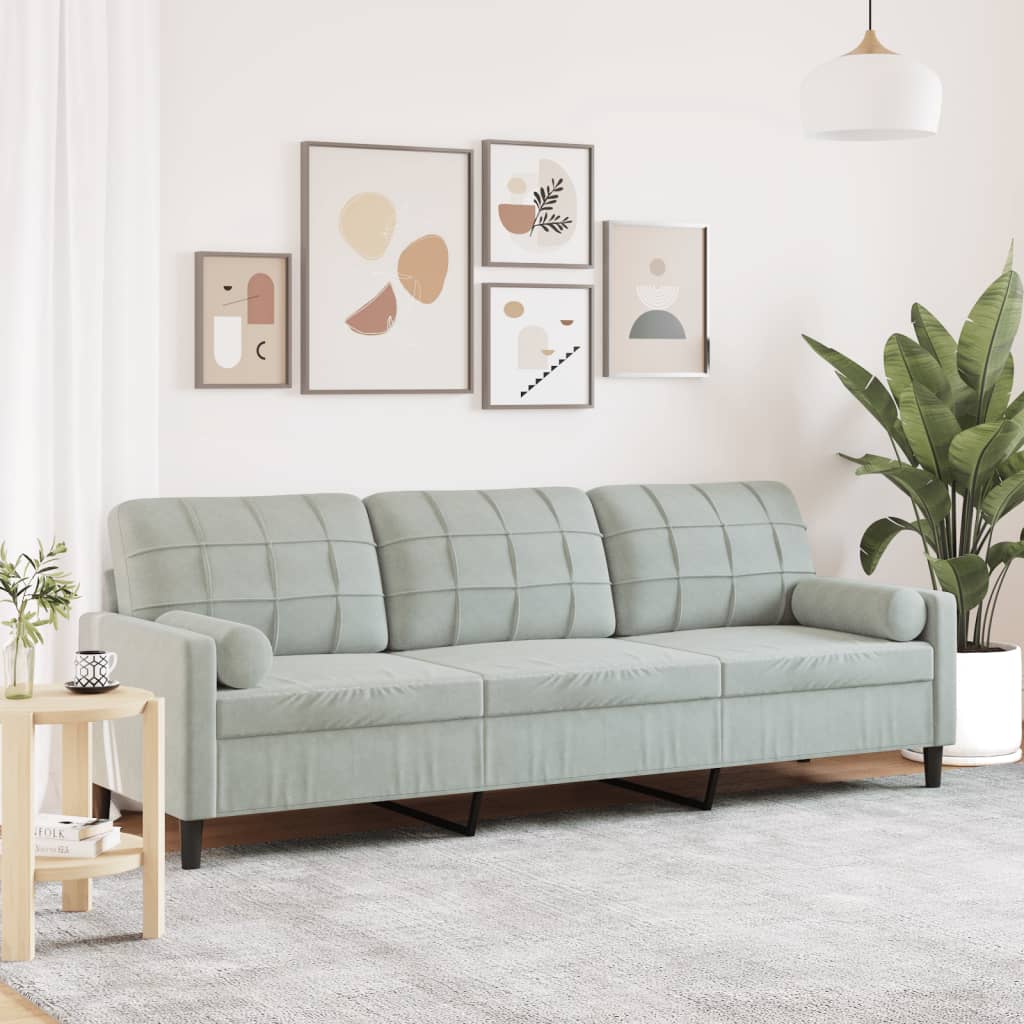 Sofa 3-Sitzer mit Zierkissen Hellgrau 210 cm Samt