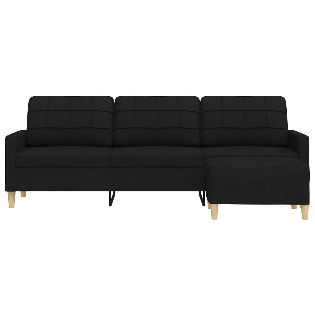 3-Sitzer-Sofa mit Hocker Schwarz 210 cm Stoff