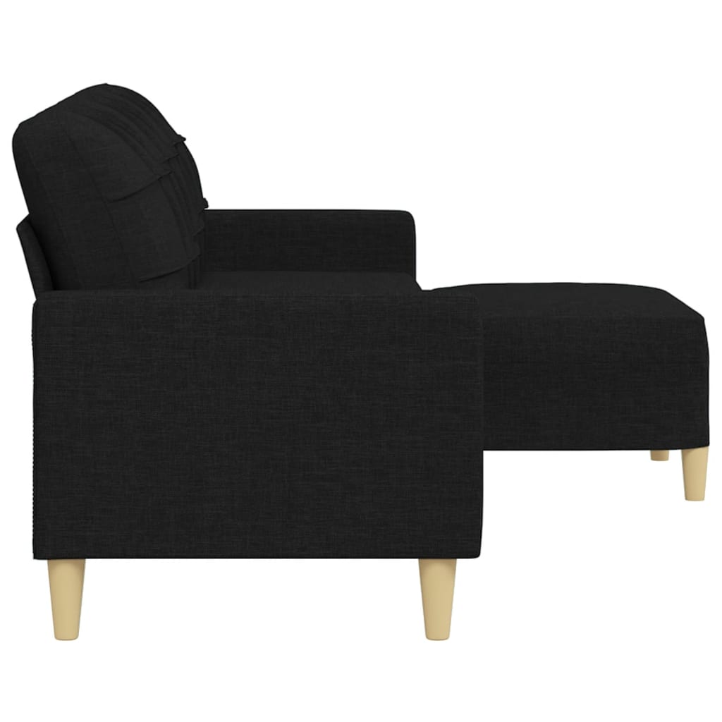 3-Sitzer-Sofa mit Hocker Schwarz 210 cm Stoff