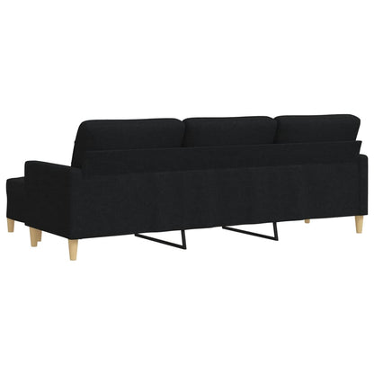 3-Sitzer-Sofa mit Hocker Schwarz 210 cm Stoff