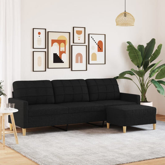 3-Sitzer-Sofa mit Hocker Schwarz 210 cm Stoff