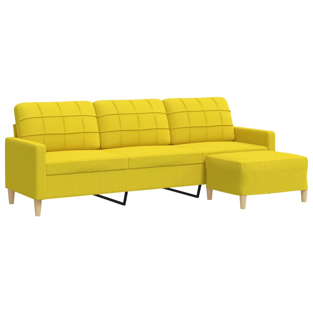 3-Sitzer-Sofa mit Hocker Hellgelb 210 cm Stoff