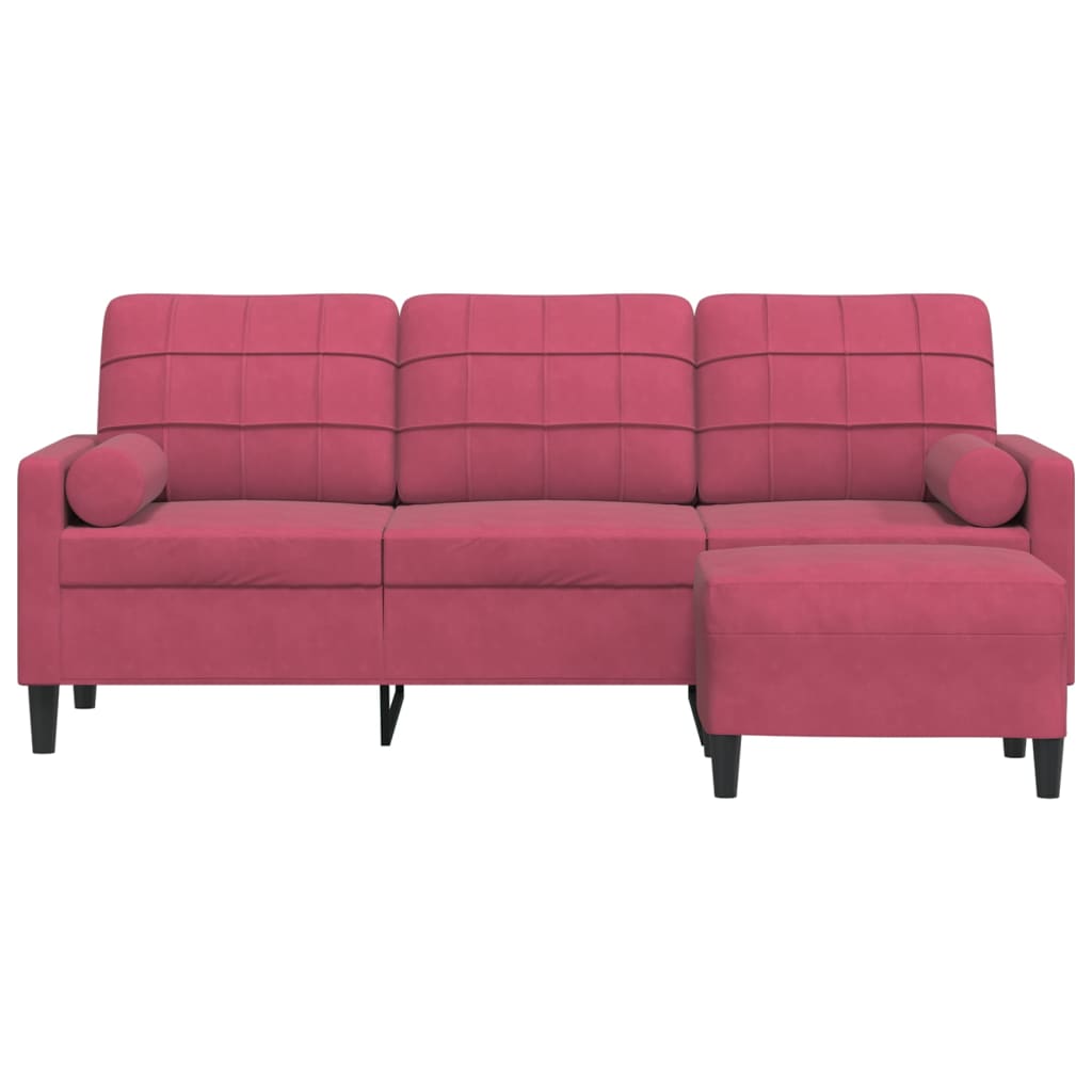 3-Sitzer-Sofa mit Hocker Weinrot 180 cm Samt