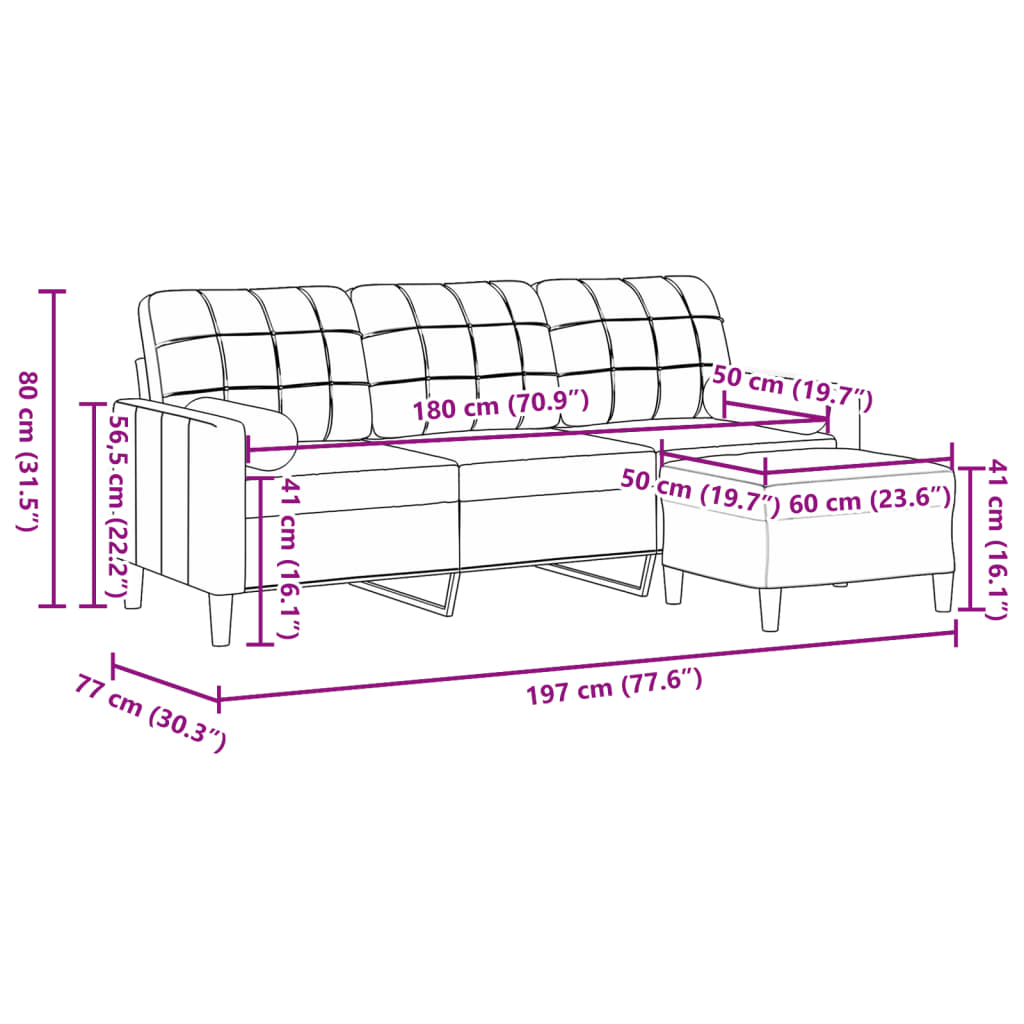 3-Sitzer-Sofa mit Hocker Weinrot 180 cm Samt