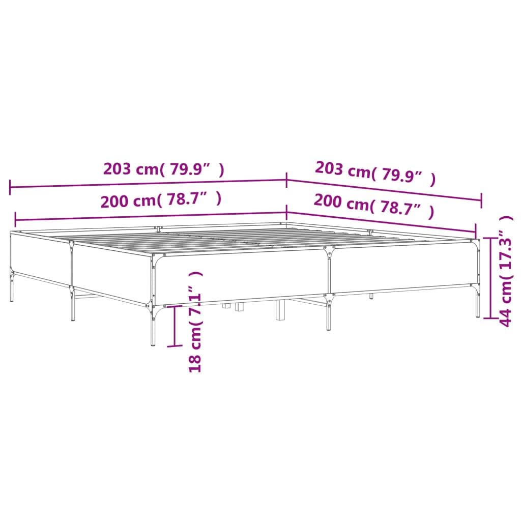 Bettgestell Räuchereiche 200x200 cm Holzwerkstoff und Metall