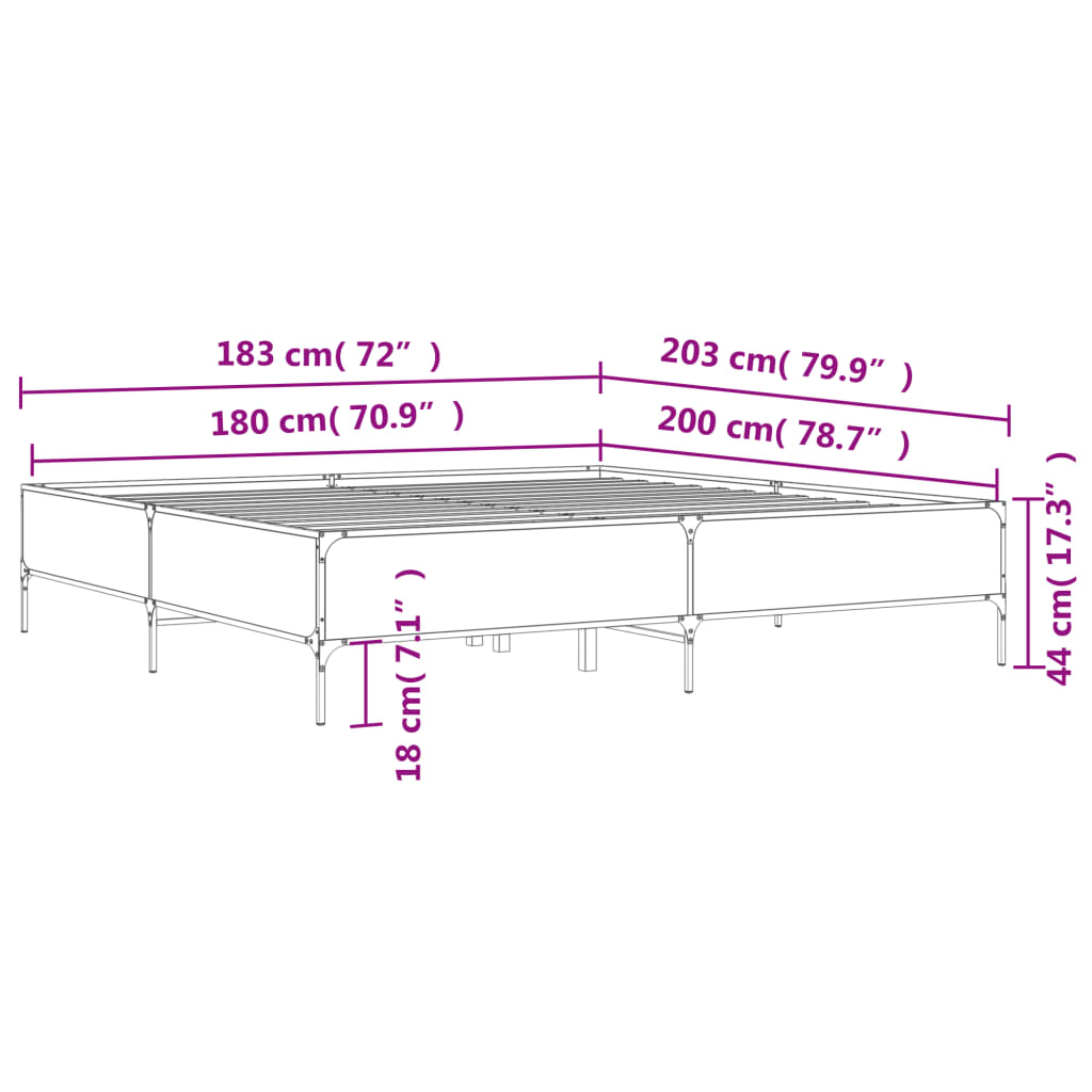 Bettgestell Sonoma-Eiche 180x200 cm Holzwerkstoff und Metall