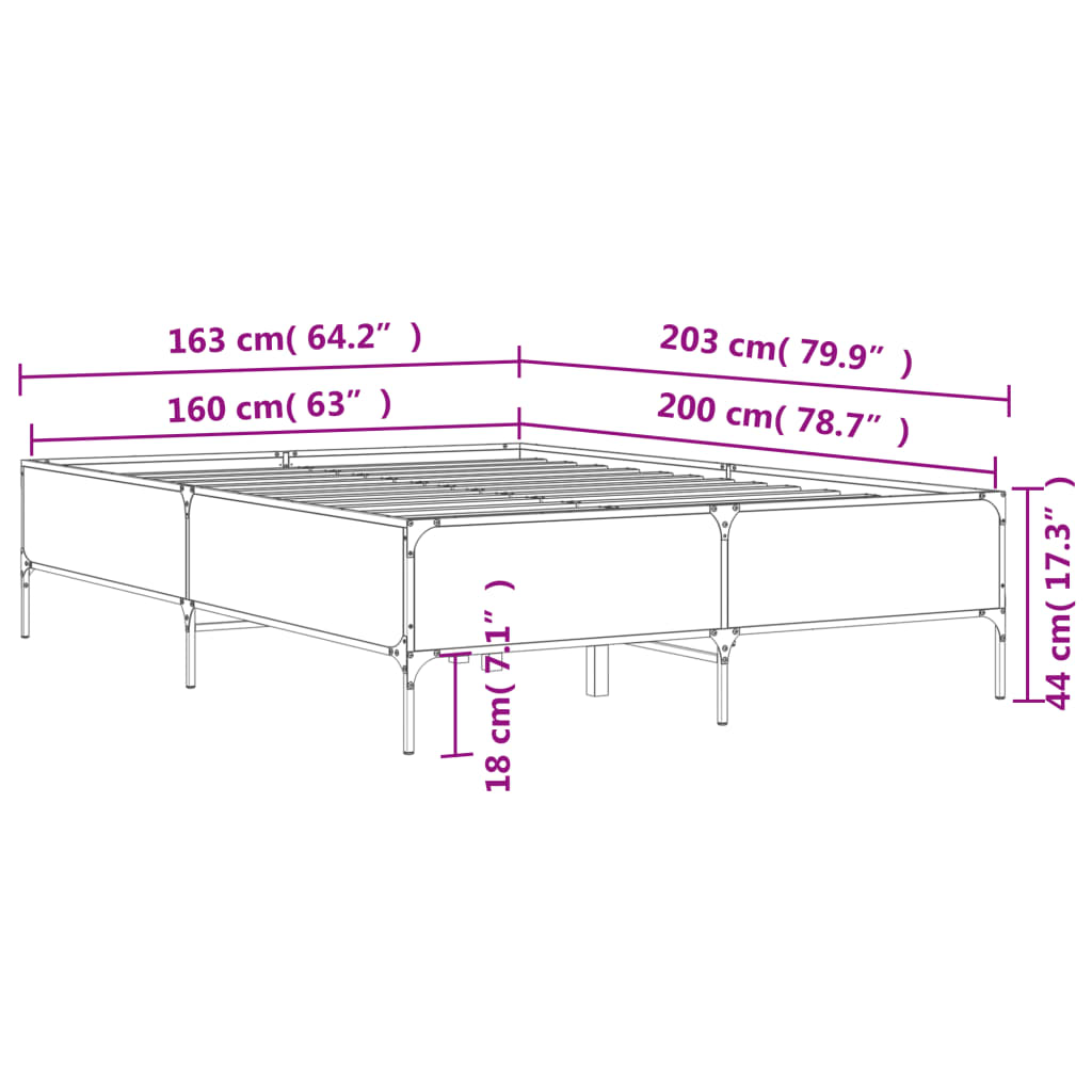 Bettgestell Sonoma-Eiche 160x200 cm Holzwerkstoff und Metall