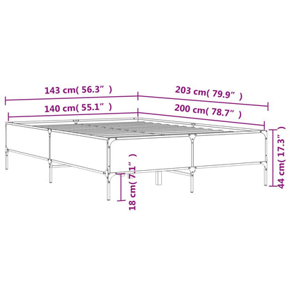 Bettgestell Grau Sonoma 140x200 cm Holzwerkstoff und Metall