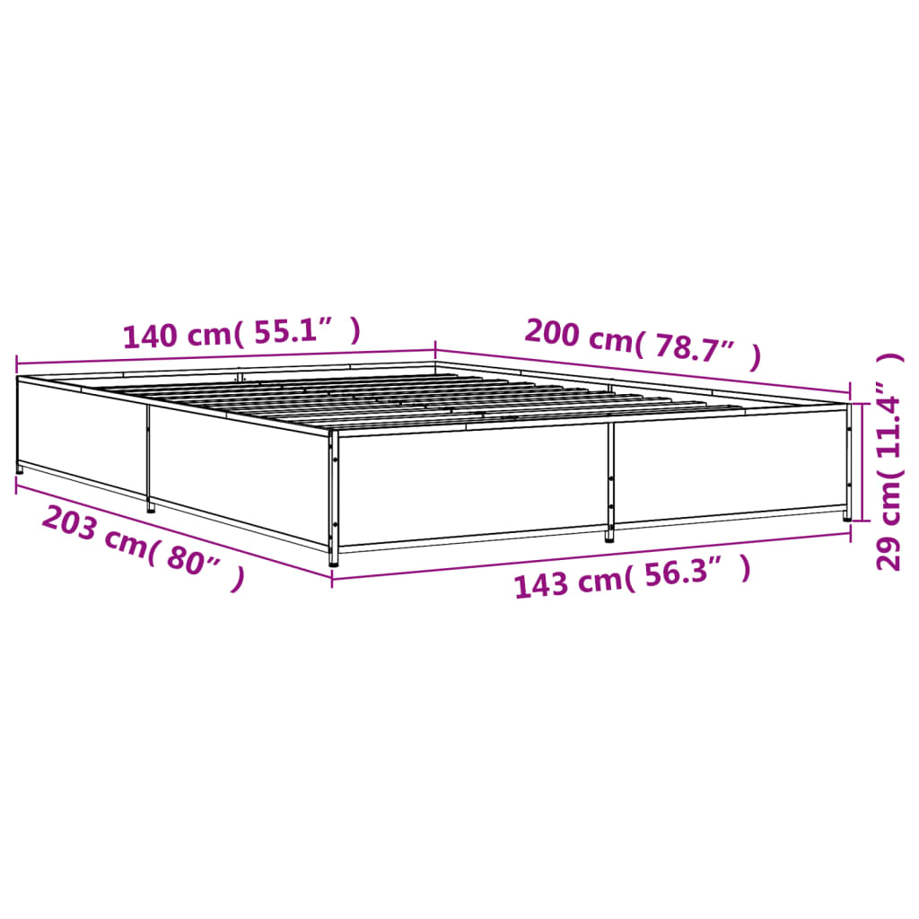 Bettgestell Schwarz 140x200 cm Holzwerkstoff und Metall