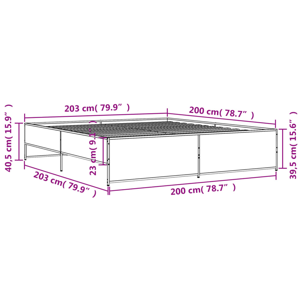 Bettgestell Sonoma-Eiche 200x200 cm Holzwerkstoff und Metall