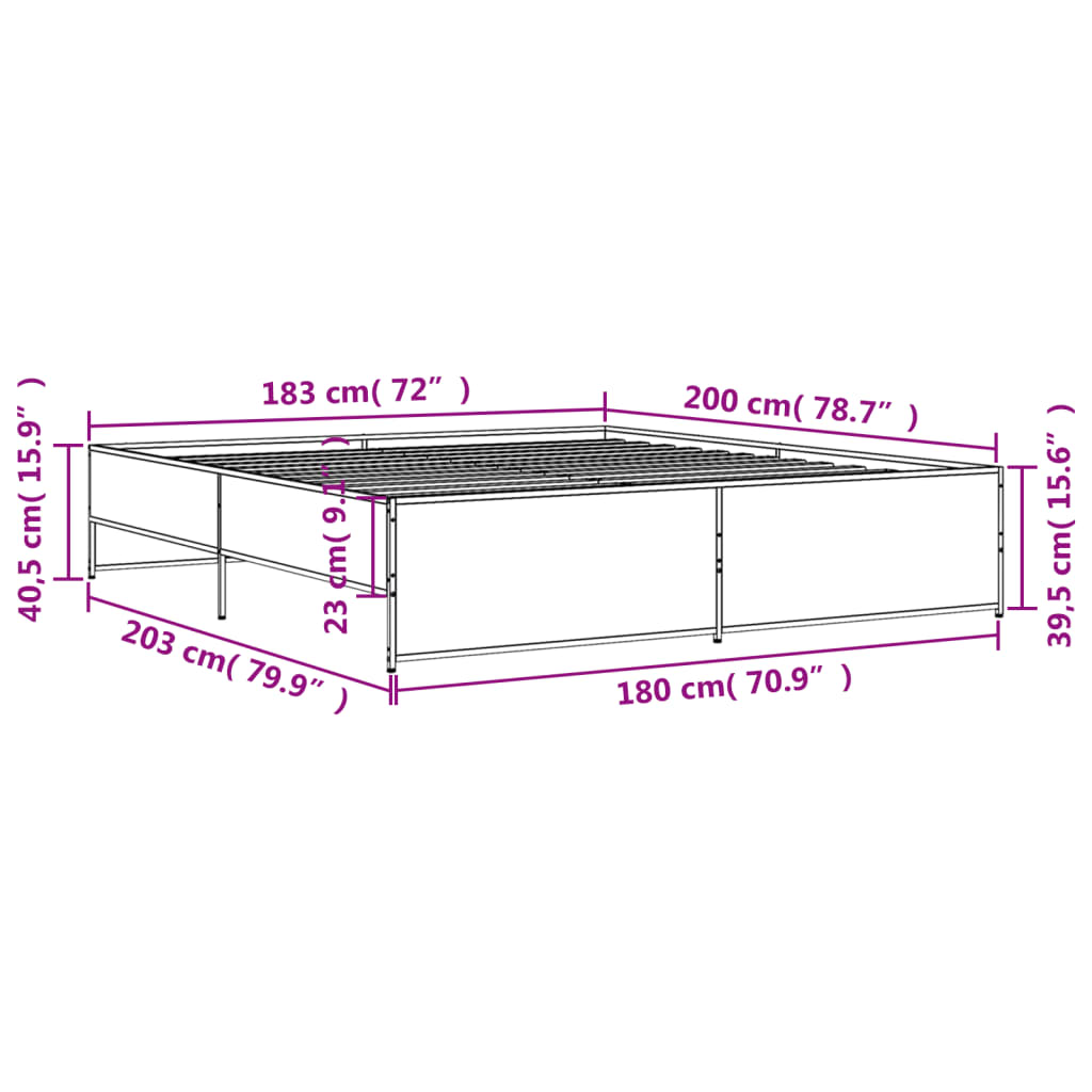 Bettgestell Schwarz 180x200 cm Holzwerkstoff und Metall