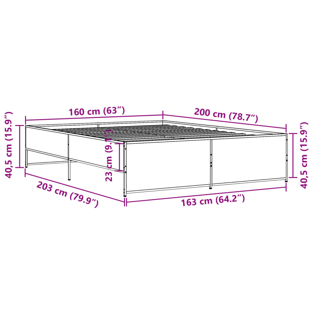 Bettgestell Schwarz 160x200 cm Holzwerkstoff und Metall