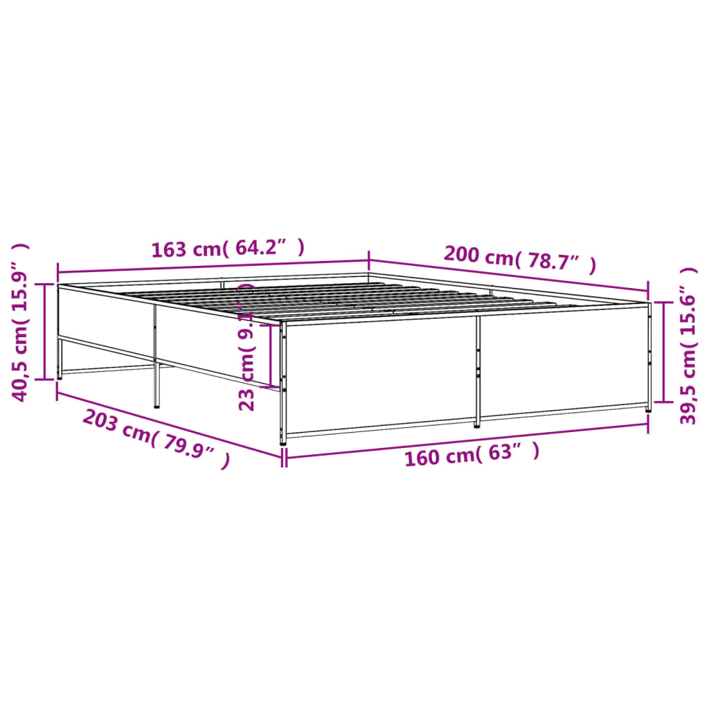 Bettgestell Sonoma-Eiche 160x200 cm Holzwerkstoff und Metall