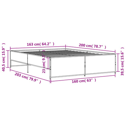 Bettgestell Grau Sonoma 160x200 cm Holzwerkstoff und Metall