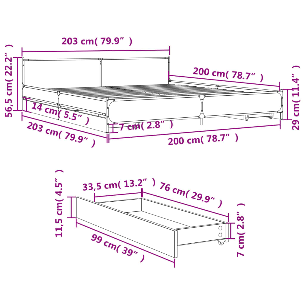 Bettgestell mit Schubladen Schwarz 200x200 cm Holzwerkstoff