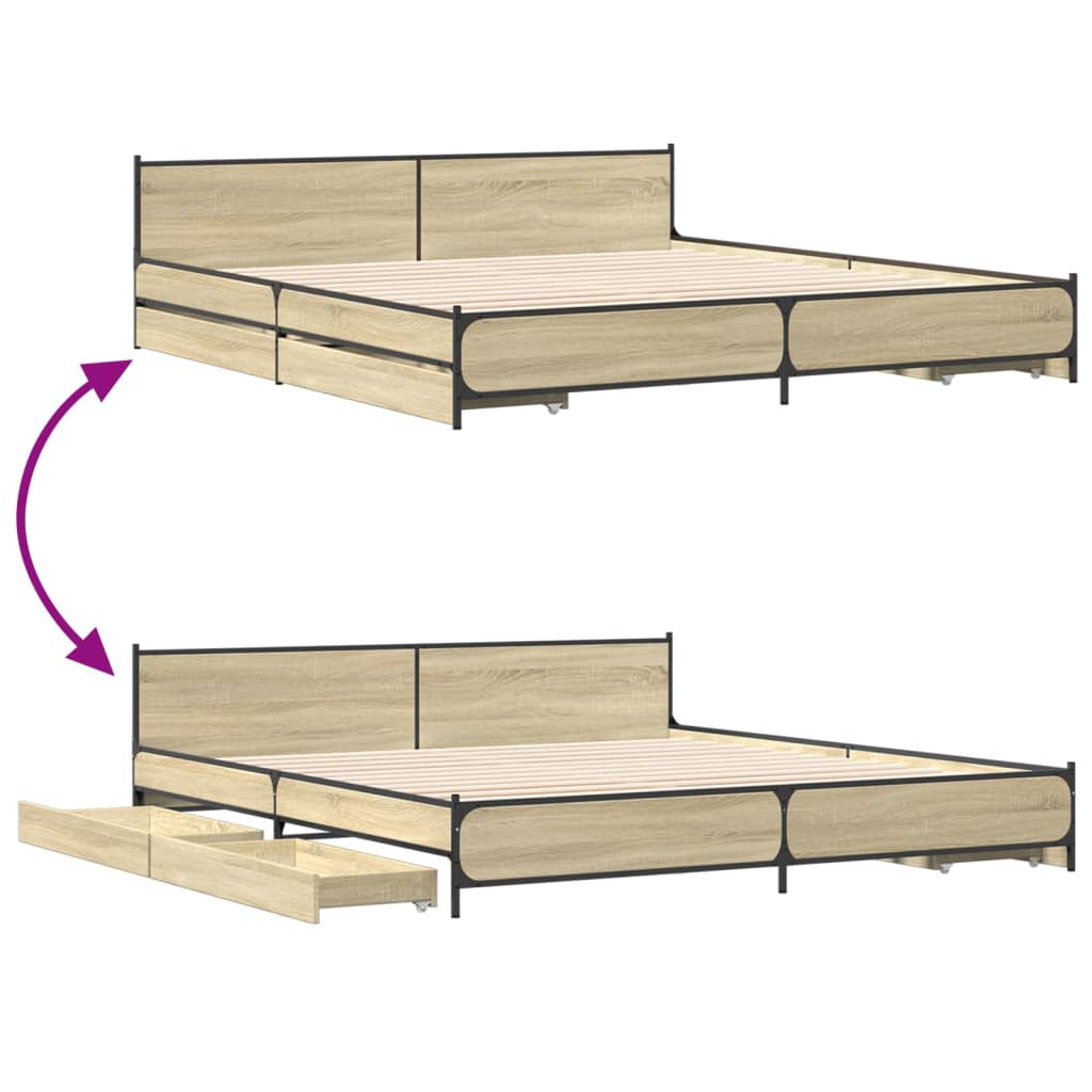 Bettgestell mit Schubladen Sonoma-Eiche 200x200cm Holzwerkstoff