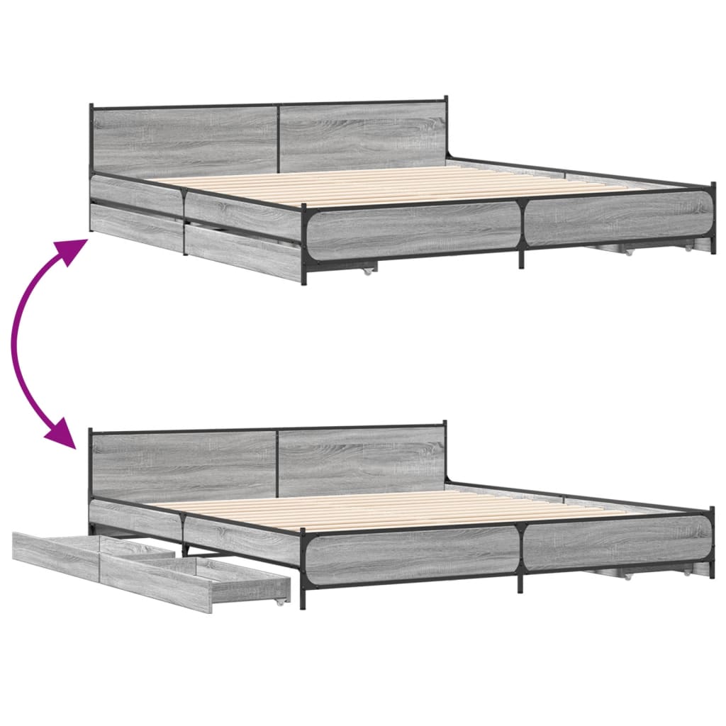 Bettgestell mit Schubladen Grau Sonoma 200x200cm Holzwerkstoff