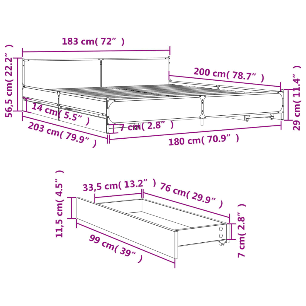 Bettgestell mit Schubladen Sonoma-Eiche 180x200cm Holzwerkstoff