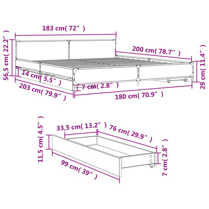 Bettgestell mit Schubladen Grau Sonoma 180x200cm Holzwerkstoff