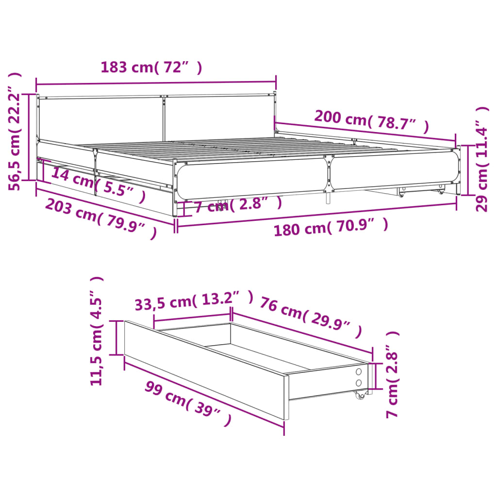 Bettgestell mit Schubladen Braun Eichen-Optik 180x200 cm