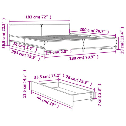 Bettgestell mit Schubladen Braun Eichen-Optik 180x200 cm