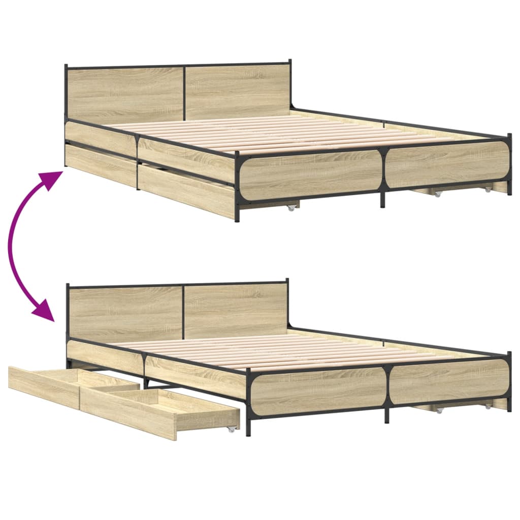 Bettgestell mit Schubladen Sonoma-Eiche 140x200cm Holzwerkstoff