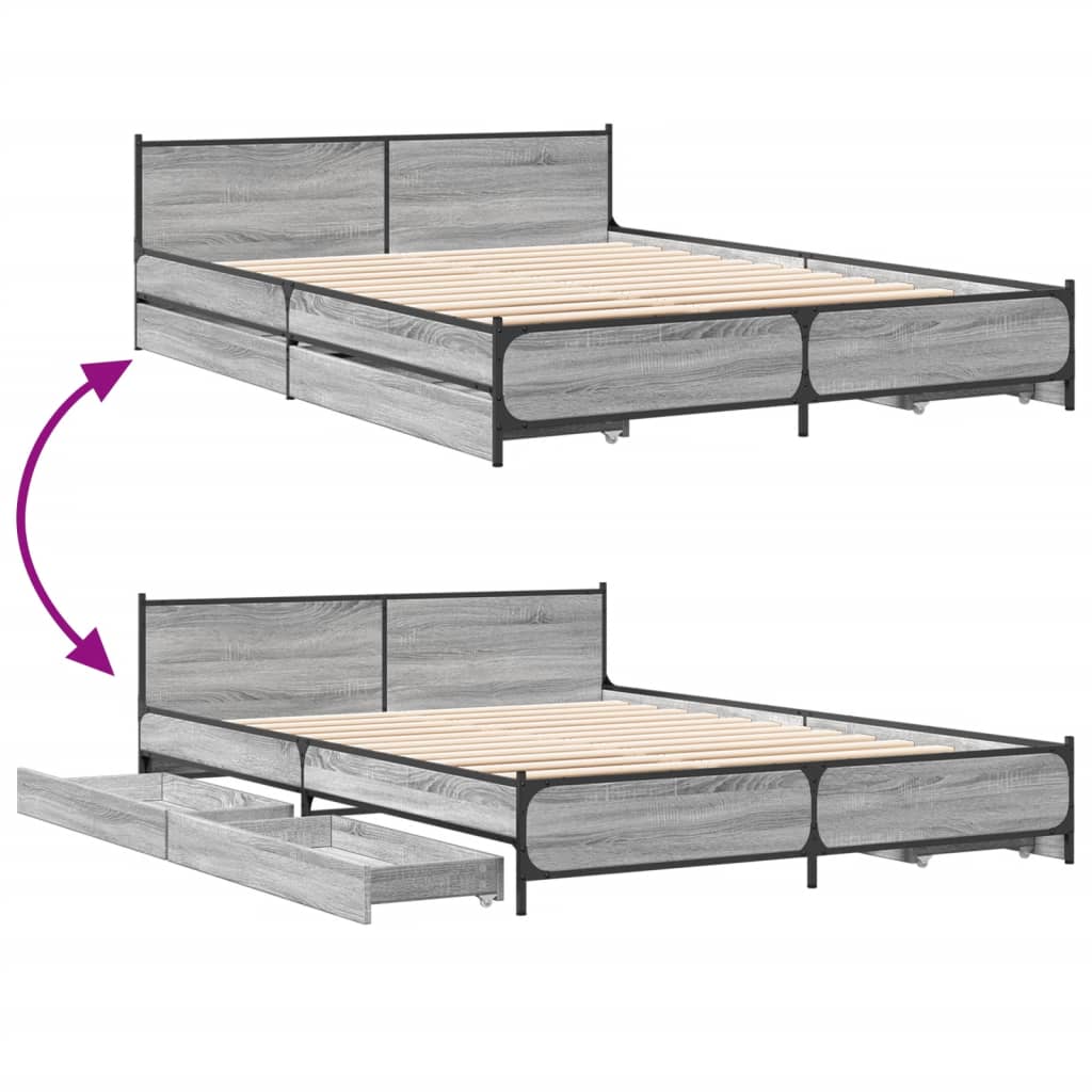 Bettgestell mit Schubladen Grau Sonoma 140x200 cm Holzwerkstoff