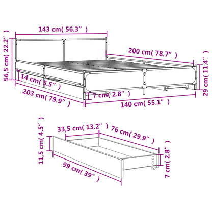 Bettgestell mit Schubladen Grau Sonoma 140x200 cm Holzwerkstoff