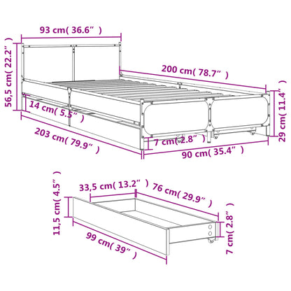 Bettgestell mit Schubladen Braun Eichen-Optik 90x200 cm