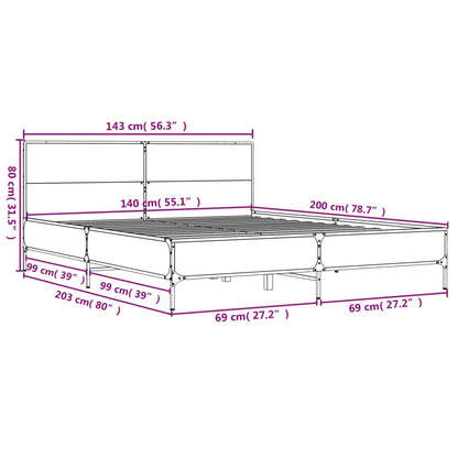 Bettgestell Sonoma-Eiche 140x200 cm Holzwerkstoff und Metall