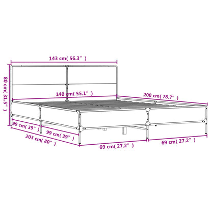 Bettgestell Grau Sonoma 140x200 cm Holzwerkstoff und Metall