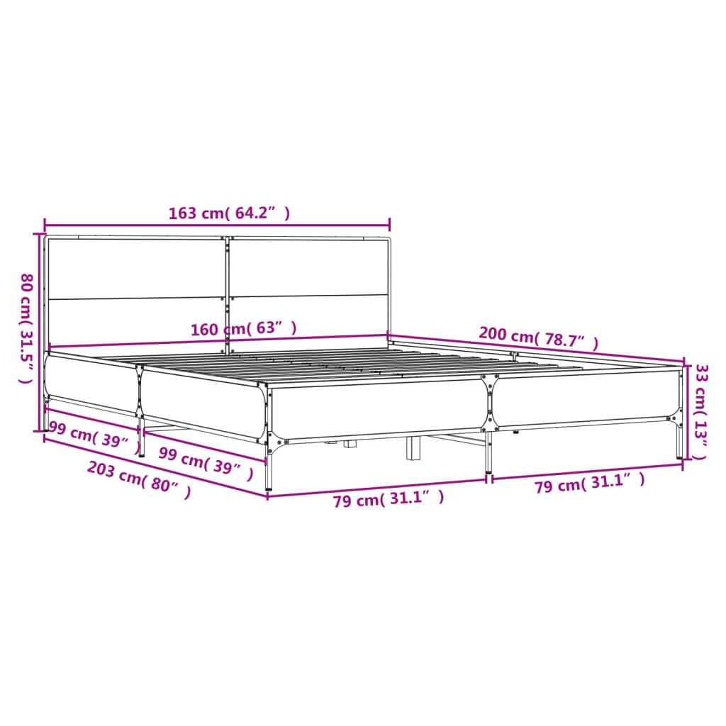 Bettgestell Schwarz 160x200 cm Holzwerkstoff und Metall