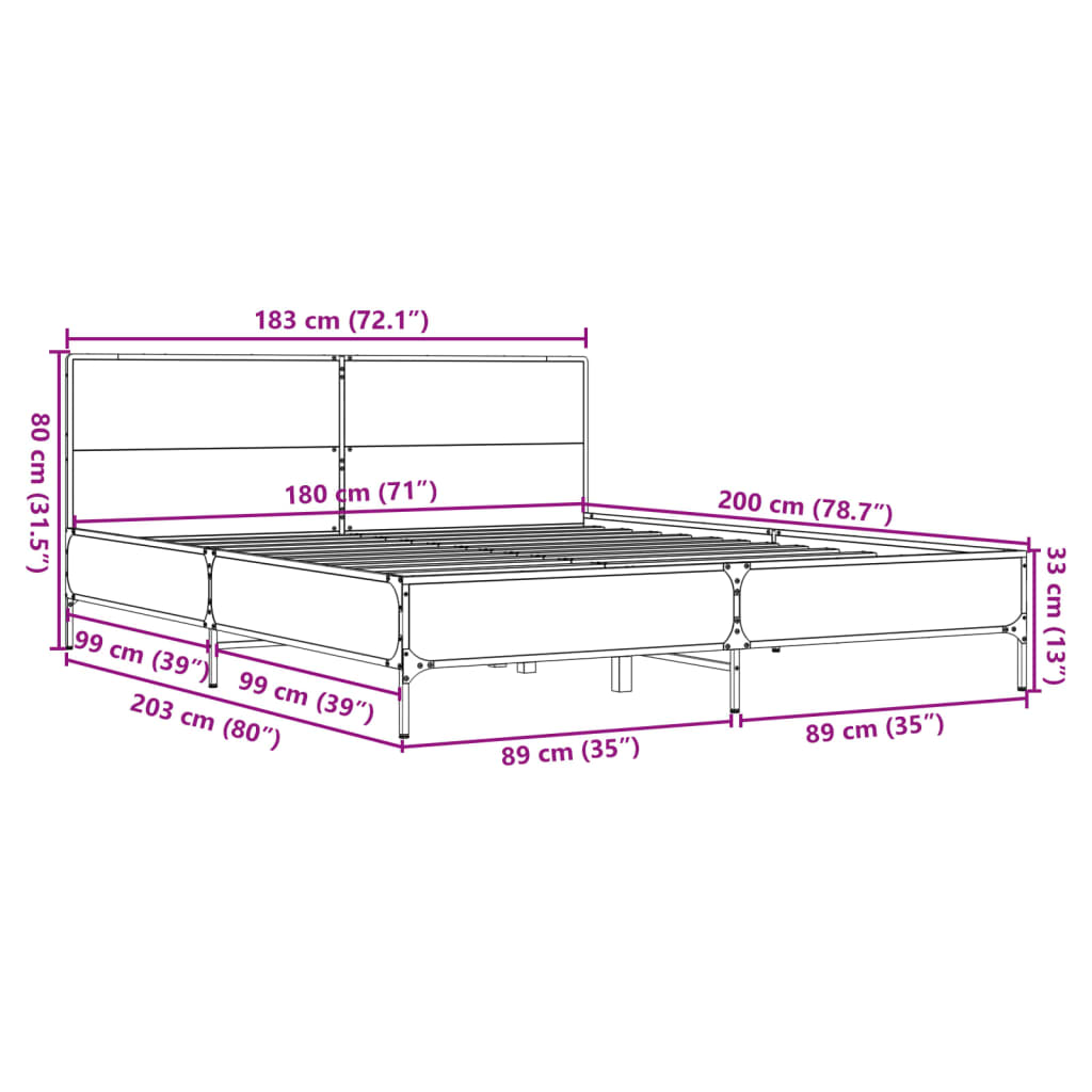 Bettgestell Schwarz 180x200 cm Holzwerkstoff und Metall