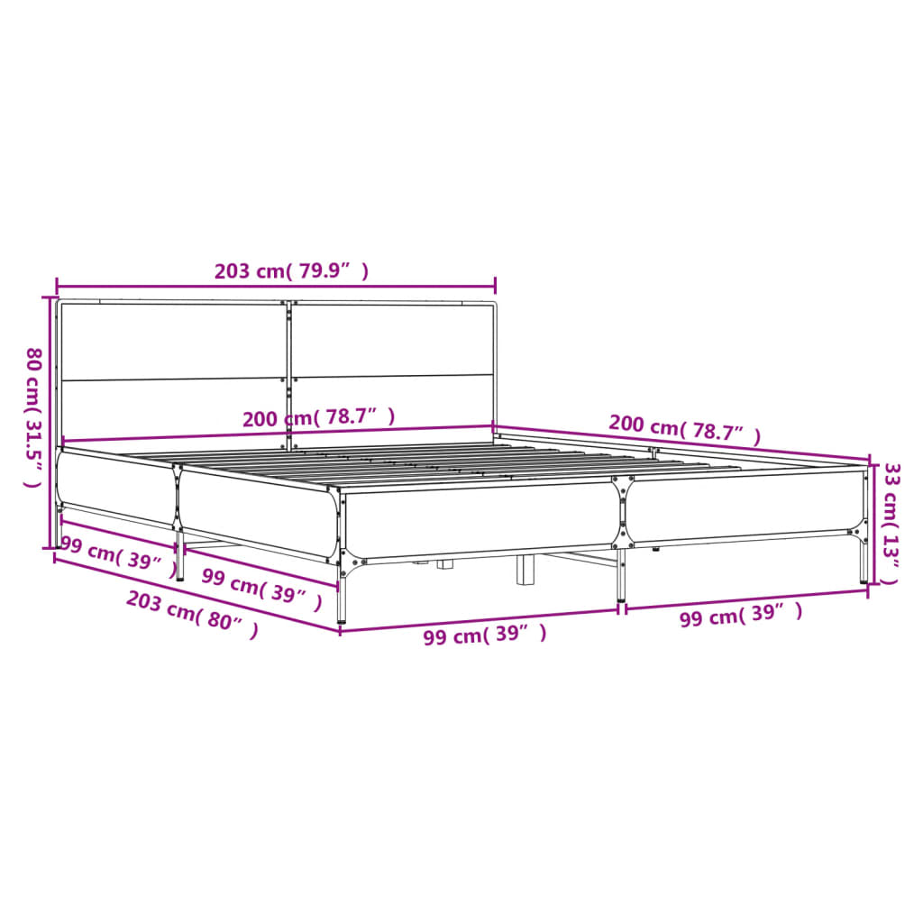 Bettgestell Sonoma-Eiche 200x200 cm Holzwerkstoff und Metall